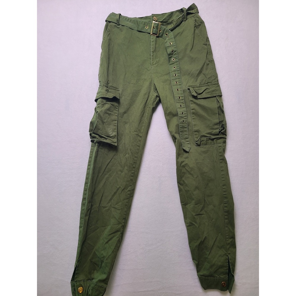 M Cargo Joggers Utility Streetwear Green Belted Pants Gorpcore Grunge Punk Emo